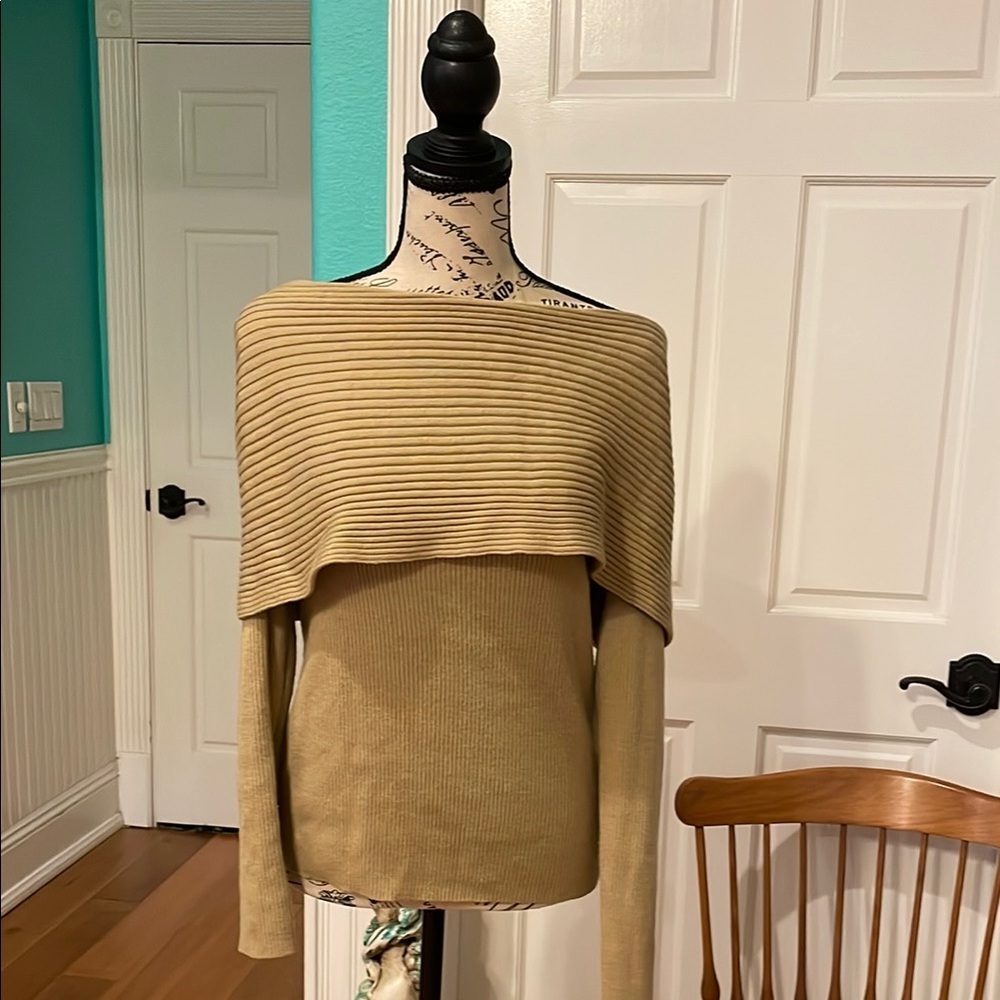 Elegant Tan Off-Shoulder Sweater